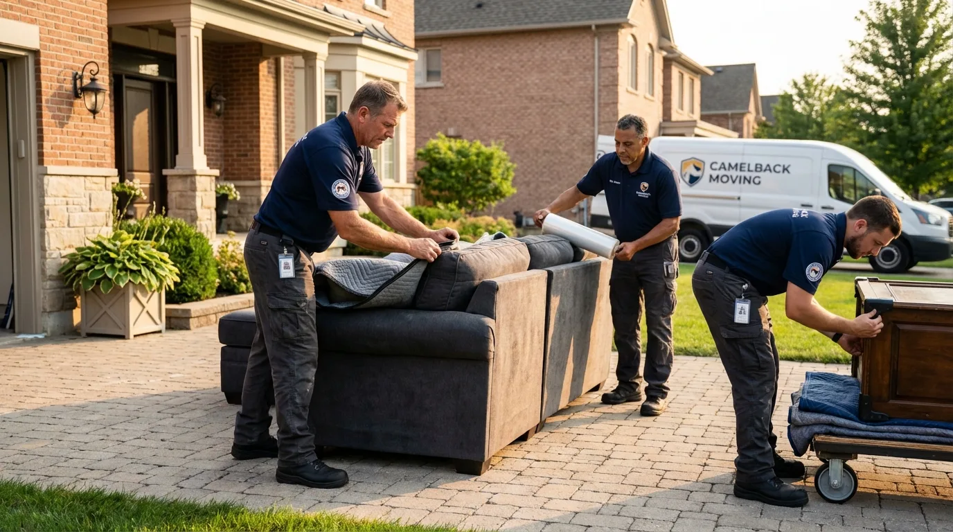 Large estate moving crew wrapping furniture in Hampden, ME